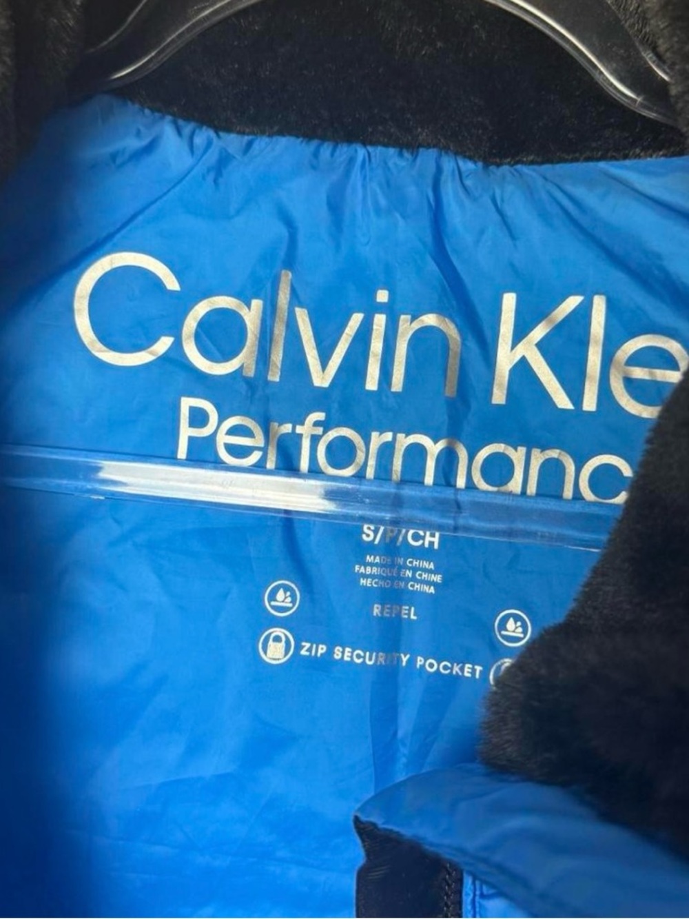 Calvin Klein Bright Blue Quilted Jacket with Black Trim - Picture 7 of 7